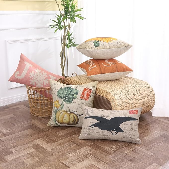 TRENDIN Pumpkin Pillow Cover 18X18 for Couch Fall Decorations for Home Square Linen Cushion Case Sofa Home Thanksgiving Decor Vintage PL1076TR
