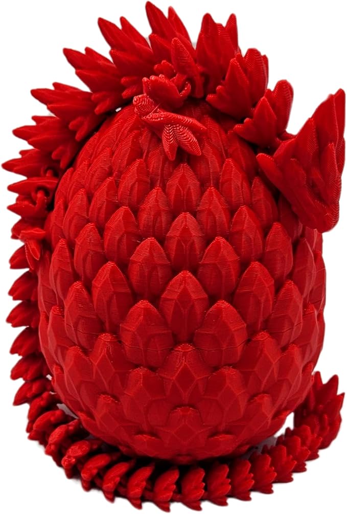 3D Printed Dragon Egg Articulating Gemstone Dragon Fidget Figurine - Vibrant Color Dragons Flexible ADHD, Autism and Anxiety Relief - Articulated Joints (Red)