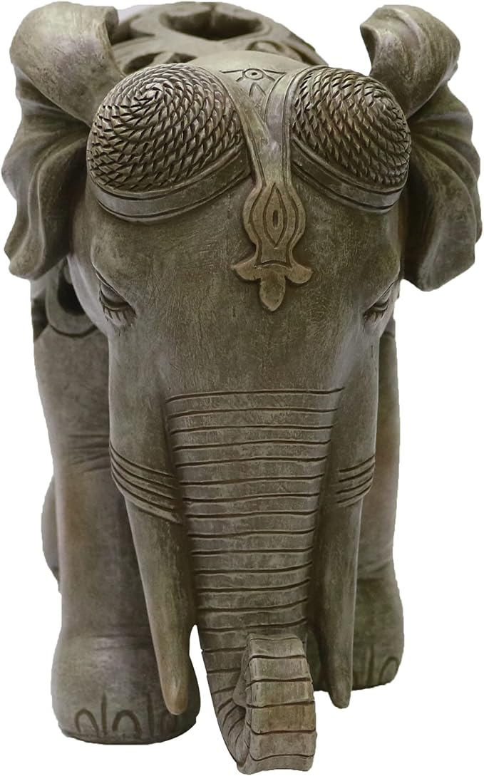 Nature's Mark 8" H Elephant Decor Resin Statue Hand-Carved Elephant Figurine Home Decorative Accent (Stone Color)