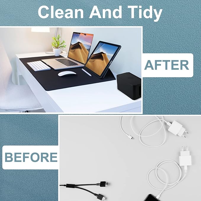 YaeCCC Cable Management Organizer Box Power Strips Hider Power Cords Hider for Desk, TV, Computer, USB Hub,Cords (Set of Three) Black