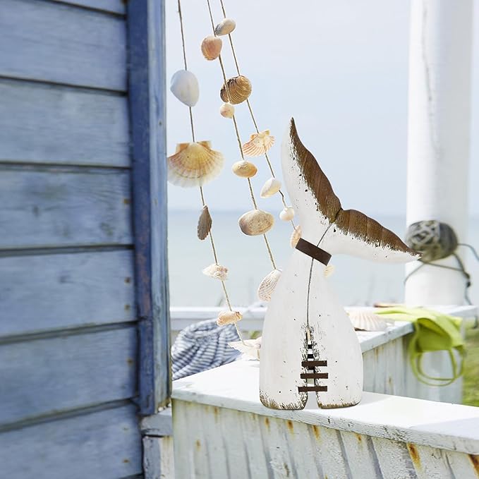 Aecipl Nautical Home Decor Wood Whale Tail Tabletop Statue Decorative Rustic Sculpture Ocean Beach Coastal Themed Figurine Whale Ornament Bathroom Shelf Decoration (13.4" H)