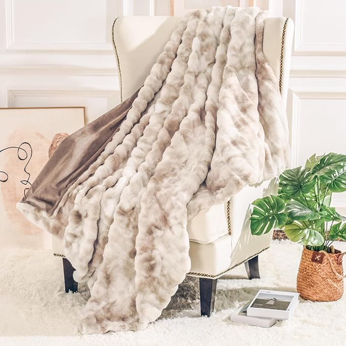 NEXHOME PRO Faux Fur Throw Blanket, Soft Cozy Plush Fleece Blanket for Sofa Couch Bed Living Room, Dual Sided Blankets for Women Men Kids Twin 60 * 80 Inches Tie Dye Sand