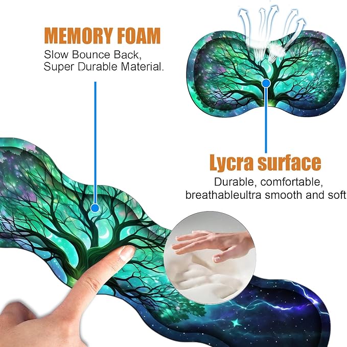 4 in 1 Ergonomic Keyboard Wrist Rest & Mouse Pad Wrist Rest Set, Large XXL Gaming Desk Mat 31.5"x 11.8" with Non-Slip Base, Memory Foam for Home Office Study Gaming, Tree of Life