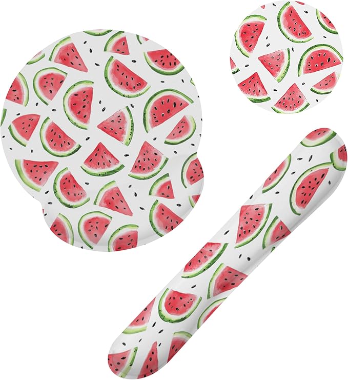 Summer Pink Watermelon Mouse Pad with Wrist Rest and Keyboard Wrist Rest Set, Non-Slip Rubber Base Memory Foam Mouse Pad Set for Women, Office Desk Accessories, Gaming