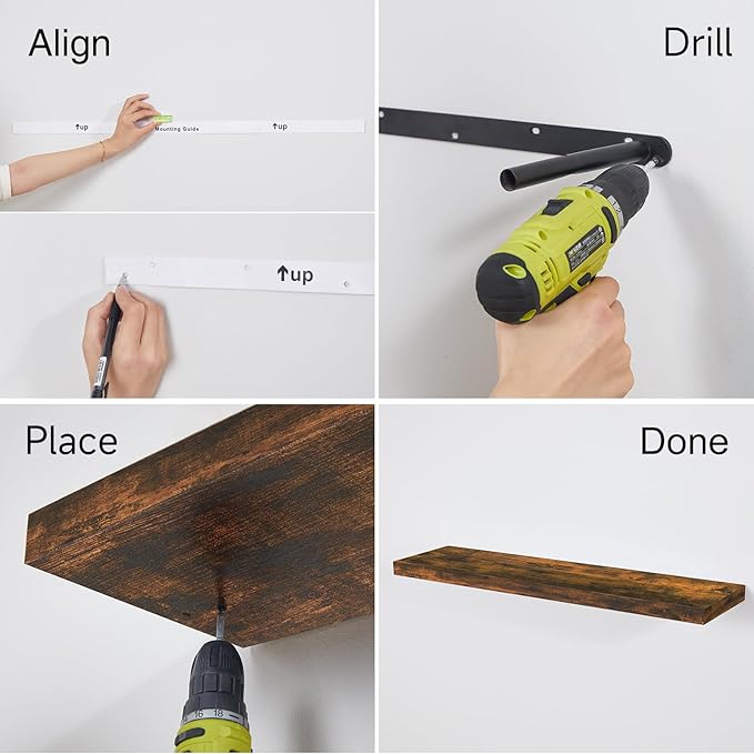 BAYKA Floating Shelves, 36 inch Wall Mounted Rustic Wood Shelves for Bathroom, Bedroom, Living Room, Kitchen, Office, Hanging Shelf for Books/Storage/Decor(Rustic Brown,Set of 2)