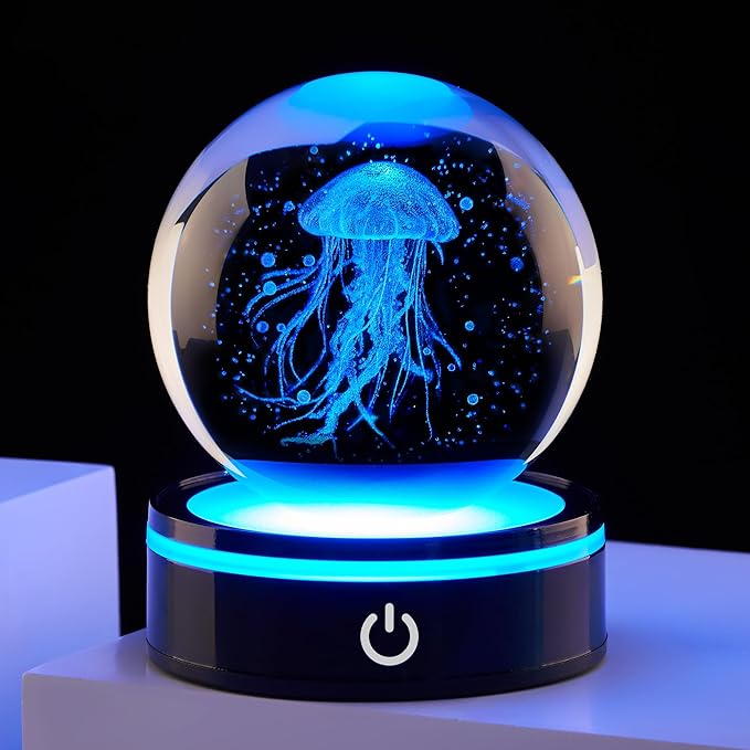 3D Crystal Ball Jellyfish Decoration, Gift for Men and Women: Ocean Biology Night Light, Gift for Daughter/Son, Birthday, Colleagues, Christmas, Teacher Thanks Gift, Home Decoration
