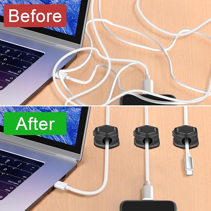 Cord Organiser, 20 Piece Magnetic Desktop Cord Clamp Management, Adjustable Cord Holder, Strong Bonding Cord Charger Holder for Home, Office, Car, Desk, Nightstand