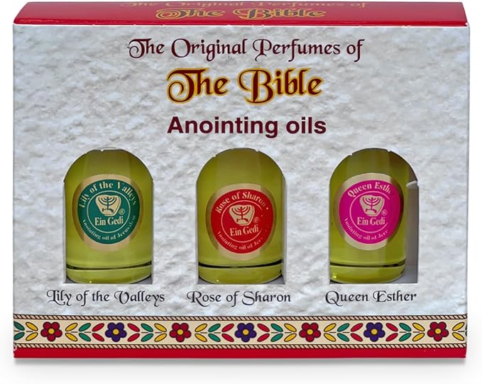 Anointing Oil for Prayer 3 Bottles Set 10ml/0.34oz Each Bottle - The Original Perfumes of The Bible Lily of The Valleys, Rose of Sharon and Queen Esther - Made in The Holy Land - by Ein Gedi