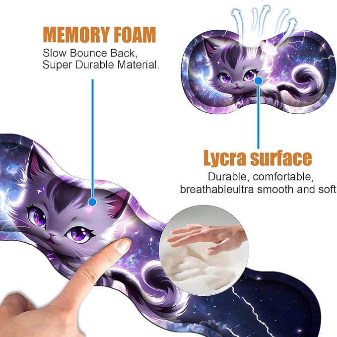 4 in 1 Ergonomic Keyboard Wrist Rest & Mouse Pad Wrist Rest Set, Large XXL Gaming Desk Mat 31.5"x 11.8" with Non-Slip Base, Memory Foam for Home Office Study Gaming, Cute Cat Playing Scooter