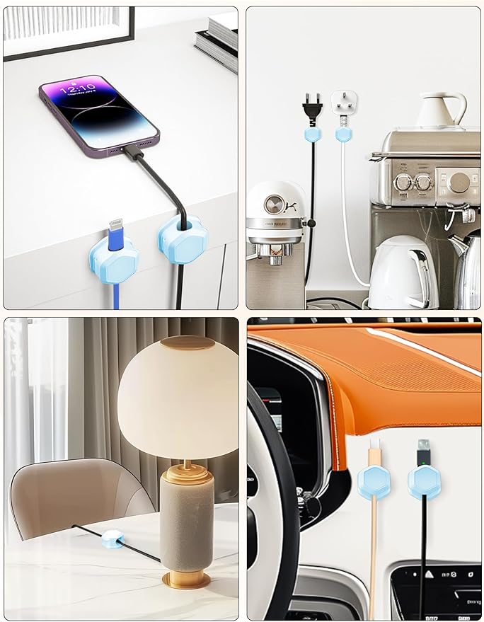 8 Pack Cord Organizer - Cord Holder for Nightstand - Cable Clips - Magnetic Cord Organizer, for Desk, Nightstand, Phone Charger, Computer, Home, Office, Car