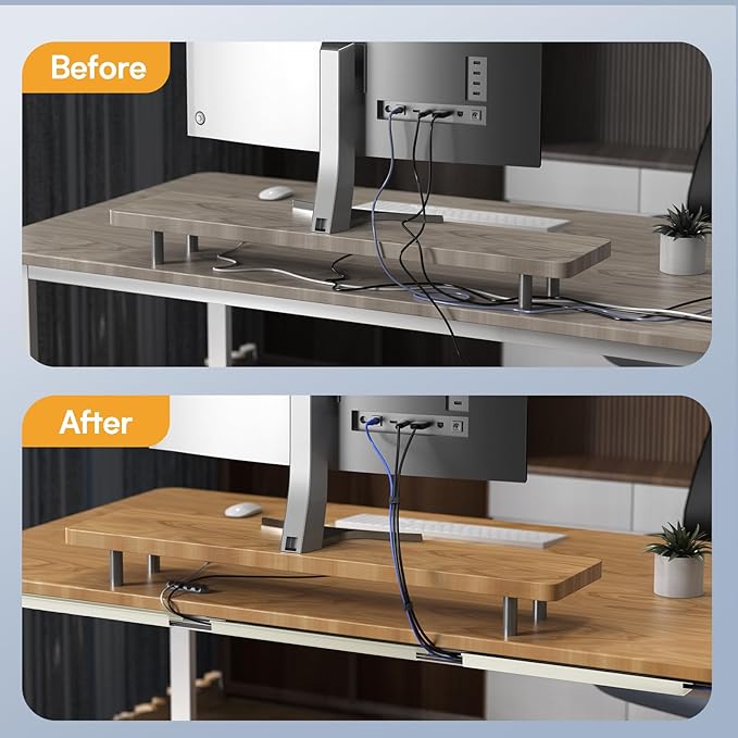 Delamu 2 Pack Under Desk Cable Management, Safe Tidy Cable Management Under Desks for Home Office, Cord Organizer for Desk, Wire Organizer Kit, Beige