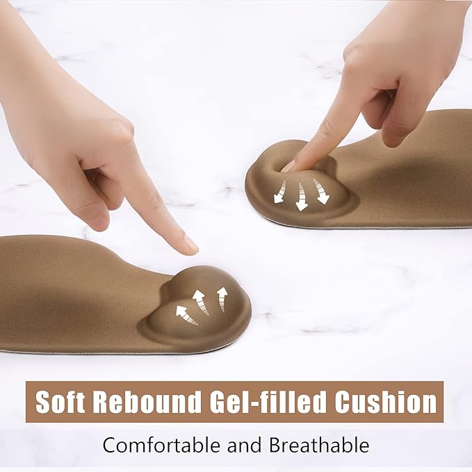 Hsurbtra Ergonomic Mouse Pad with Wrist Rest Support, Gel Mouse Pads with Non-Slip PU Base, Pain Relief Memory Foam Computer Mat, Cute Office Supplies Desk Decro Accessories, Leather Brown