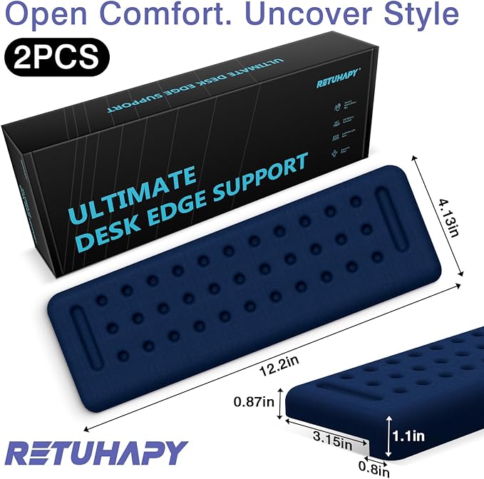 L-Shaped Desk Edge Cushion, 2 PCS Elbow Rest for Desk with Ergonomic Support, Memory Foam Elbow Pad & Arm Rest for Palm, Wrist & Forearm, Non-Slip & Separate Design, Office & Home, Dark Blue