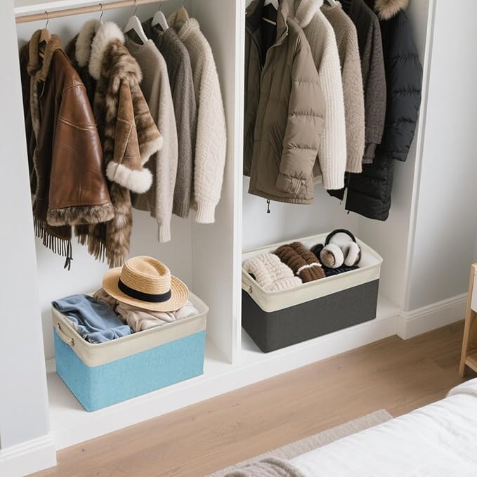 BALEINE 2 Pack Fabric Storage Bins for Shelves, Linen Storage Baskets for Organizing, Decorative Closet Bins for Clothes, Home (Pink, 15''x11''x9.5'')