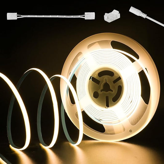 PAUTIX 5mm COB LED Strip Light 16.4ft/5m 2700K Warm White 504 LEDs/m,5000lm CRI90+ Super Bright DC24V Flexible LED Tape for Cabinet Home DIY Lighting Projects(Power Supply Not Included)