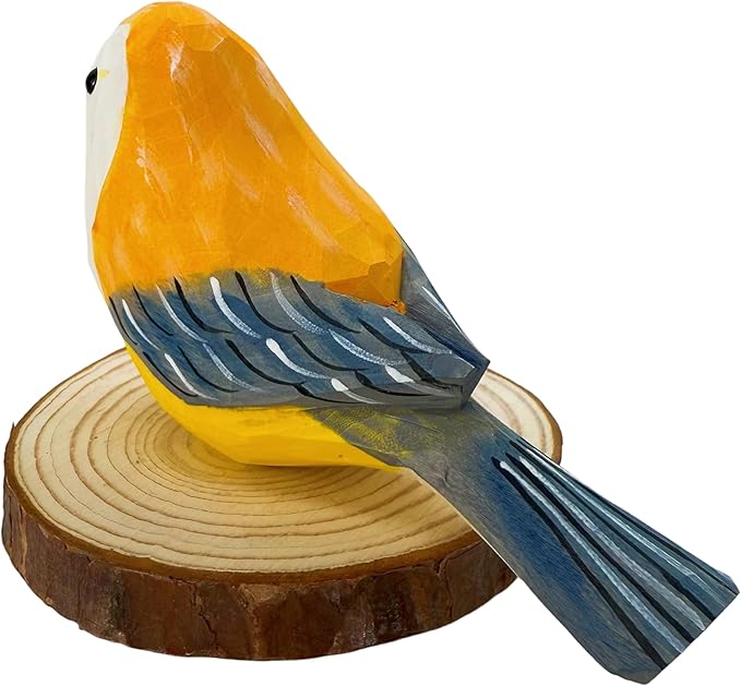 Wooden Bird Figurines Funny Desk Accessories Hand Carved Wood Decorative Small Birds Animal Miniature Statues Ornament for Home Room Decor (0range Grey)
