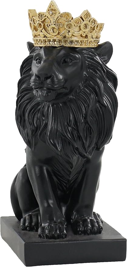 8" Crown Lion King Statue Decor, The King of Beasts - Statue Decoration for Home/Study/Living Room, Great Collectible Figurines, Best Gift for The Man, Black Golden Color