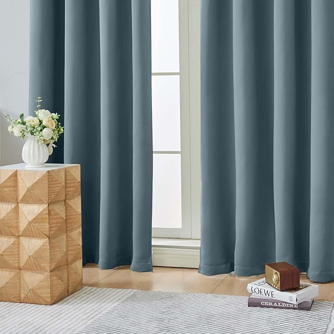 Aiyufeng Stone Blue Short Blackout Curtains for Bedroom 45 Inches Long 2 Panels Set, Solid Thermal Insulated, Energy Saving Window Treatment Curtains Blackout Drapes, W40 x L45 Inch, Stone Blue