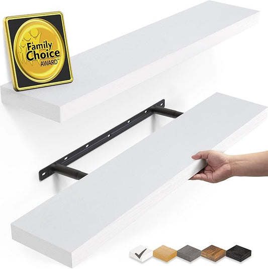 BAYKA Floating Shelves, 22.5 inch Rustic Wood Wall Mounted Shelves for Bathroom, Bedroom, Living Room, Kitchen & Office, Hanging Display Shelf with 22 lbs Capacity (White)