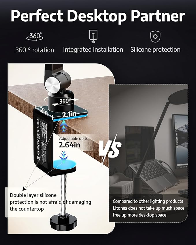 1Pack Video Conference Lighting, Zoom Lighting for Computer with Clamp, 30 Light Modes, Eye-Caring Swing Arm Desk Light with Memory & Timing Func for Home Office, Video Call, Video Conferencing