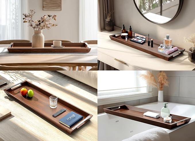 Large Acacia Wood Serving Tray with Metal Handles - 36" Long Charcuterie Board for Cheese, Meat & Appetizers - Perfect for Kitchen Use, Entertaining, BBQ Gatherings & Home Decor Display