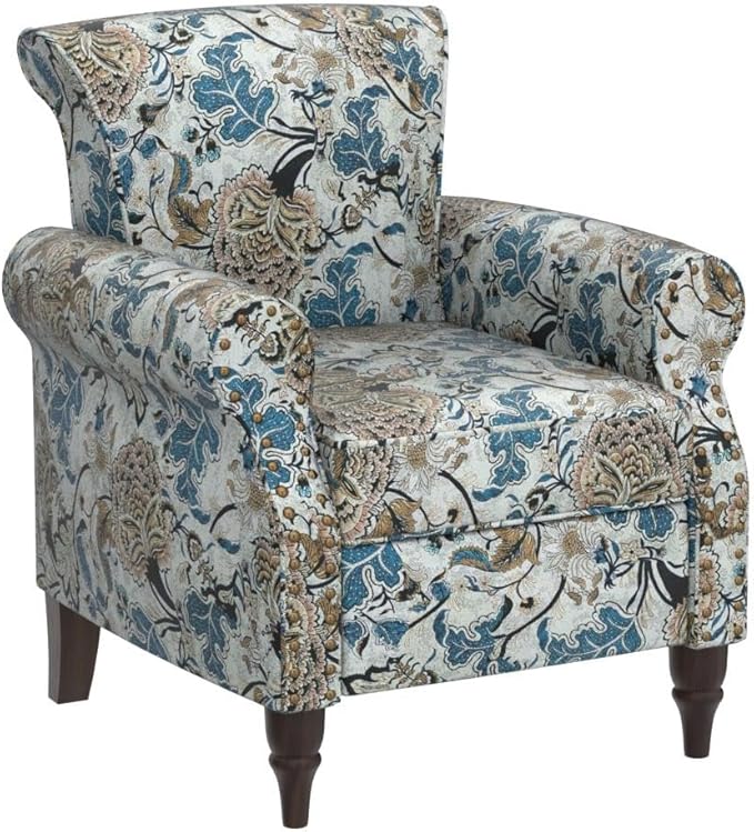 HULALA HOME Modern Wingback Accent Chair with Wood Legs & Removable Cushion, Comfy Upholstered Armchair with Nailhead Trim, Floral Pattern Single Sofa Chair for Living Room Bedroom, Green