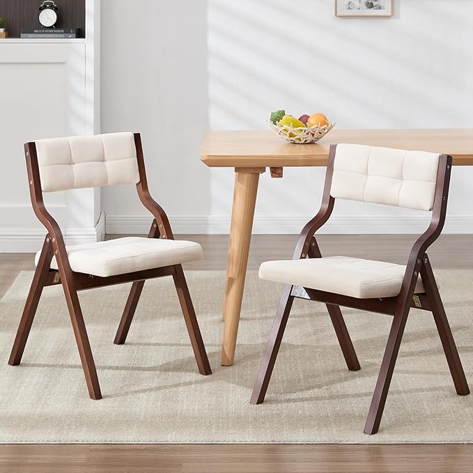 4-Pack Folding Dining Chairs with Cushion,Padded Foldable Dining Chairs,Portable Wooden Folding Chairs for Dining Rooms Kitchen Wedding and Party Indoor Beige