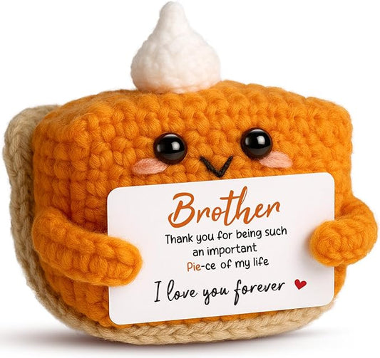 Thank You Gifts for Brother from Sister Brother, Mini Crochet Pumpkin Pie Plush Birthday Presents for Men Friends Presents, Halloween Thanksgiving Christmas Stocking Stuffer Emotional Small Decor