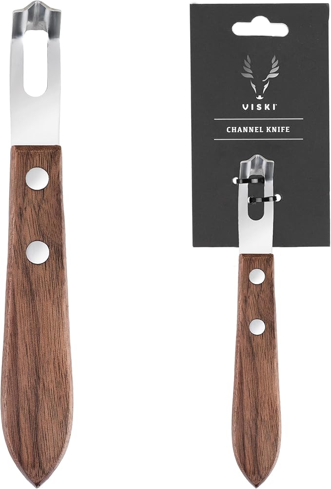 Viski Channel Knife, Citrus Zester and Orange Peeler Tool, Walnut Wood and Stainless Steel Bar Tool for Cocktail Garnishes, Perfect for Home Bars, Craft Cocktails and Bartender Gifts, Set of 1