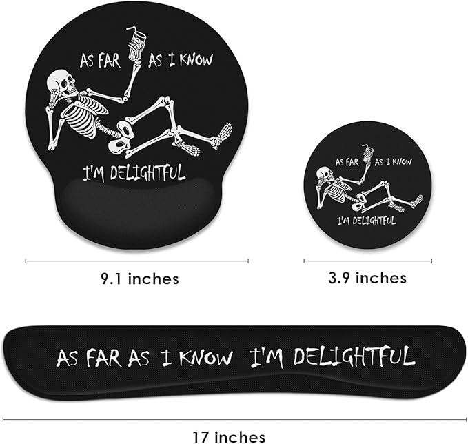Britimes Skull Skeleton Black Ergonomic Mouse Pad Set with Wrist Rest Non-Slip Rubber Base Wrist Cushion Support and Coasters Mousepad with Wrist Support for Computer Keyboard and Desk