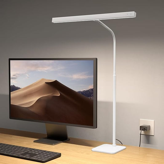SUPERDANNY LED Desk Lamp for Home Office, Eye-Caring Desk Light with Base, 12W Touch Control 3 Colors Dimmable Brightness, Gooseneck Architect Lamp for Computer Monitor Reading Workbench, White