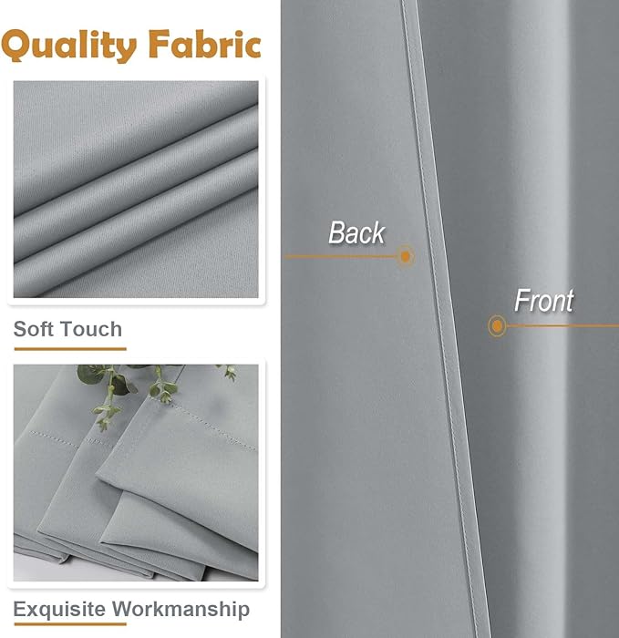 Aiyufeng Silver Grey Short Blackout Curtains for Bedroom 45 Inches Long 2 Panels, Solid Thermal Insulated, Energy Saving Window Treatment Curtains Blackout Drapes, W40 x L45 Inch, Silver Grey