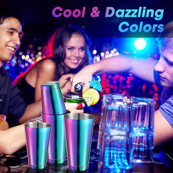 Sabary 6 Pcs Cocktail Shakers Professional Bar Shaker Boston Set Stainless Steel Martini Drink Mixer Basic Tool Weighted Shake Metal Can Cocktail Shaker Set, 18 Oz, 28 oz (Colorful)