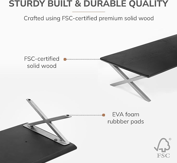 Anji Mountain Monitor Stand - Desktop Organizer & Laptop Riser, Ergonomic Monitor Riser, Space-Saving Monitor Stand for Desk, Durable Construction, Easy Assembly, Ideal for Home & Office,Black