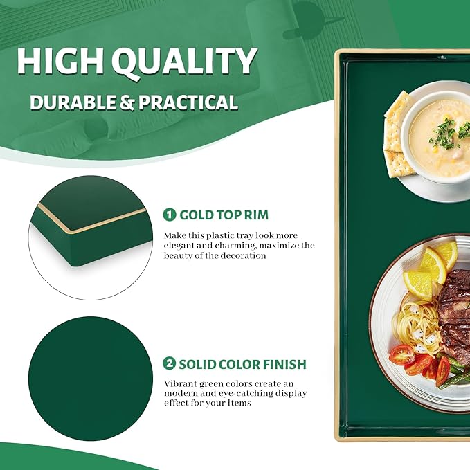 MAONAME Dark Green Decorative Tray, Serving Tray with Handles, Plastic Trays for Coffee Table, Rectangular Trays for Living Room, Bedroom, 15.8" X 10.2" X 1.4"