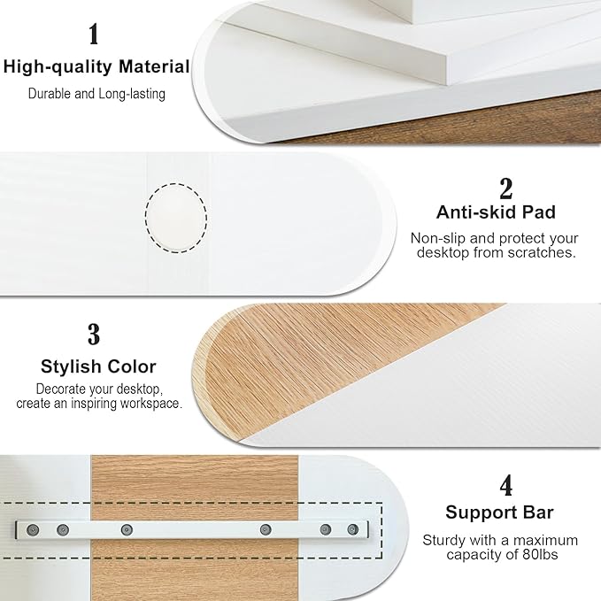 TEAMIX 2 Tiers Desktop Monitor Stand Riser 20 Inch Printer Stand with Storage Small TV Riser Laptop Wooden Desk Organizer Shelf Bookshelf Maple (White+Maple, 2 Tiers)