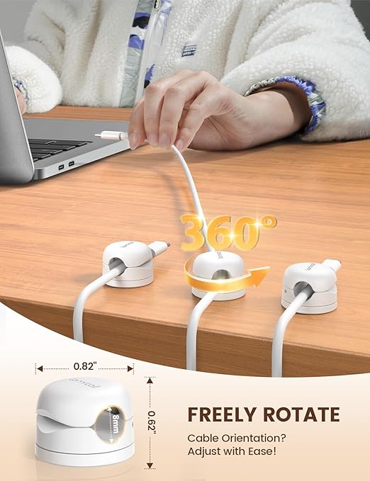 6Pack Rotatable Cord Organizer Cable Clips - Lamicall [1s Lock] Spring Cord Holder, Desk Phone Charger Cable Management, Wire Keeper for Nightstand, Office Accessories & Halloween Desk Organizers