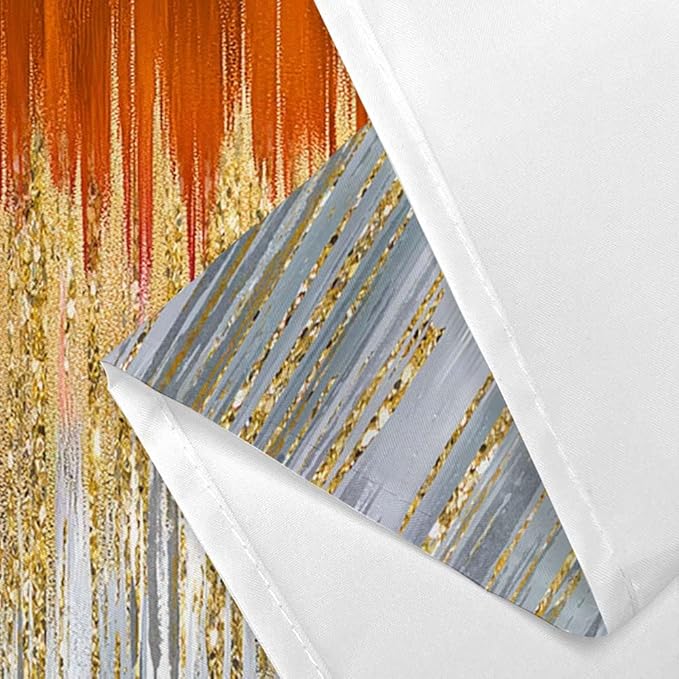 JAWO Abstract Orange Shower Curtain, Gold Blue Boho Ombre Minimalist Chic Art Shower Curtains, Modern Neutral Contemporary Striped Brush Strokes Tan Art Waterproof Bathroom Curtain with 12 Hooks