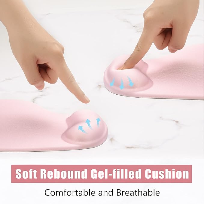 Hsurbtra Ergonomic Mouse Pad with Wrist Rest Support, Gel Mouse Pads with Non-Slip PU Base, Pain Relief Memory Foam Computer Mat, Cute Office Supplies Desk Decro Accessories, Pink