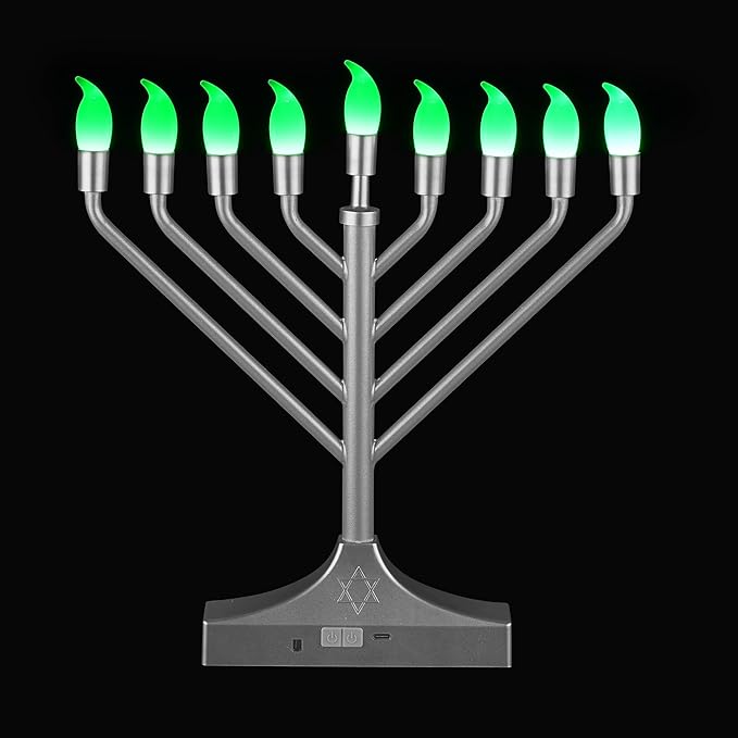 Electric Hanukkah Menorah,RGB Led Menorahs for Chanukah Decoration,Color Changing with Remote Control & Push-Button to Choose The Day and Timer Options Battery/USB Powered,Silver