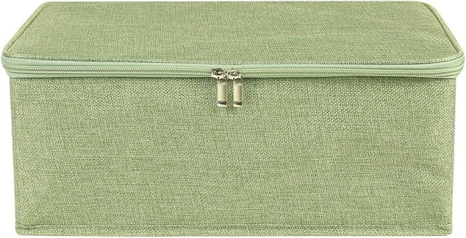 ANMINY Storage Bins with Zipper Lids 13 Qt Lidded Fabric Storage Boxes Baskets Cubes with Handles Collapsible Washable Cotton Linen Closet Shelf Clothes Organizer Containers - Green, Small