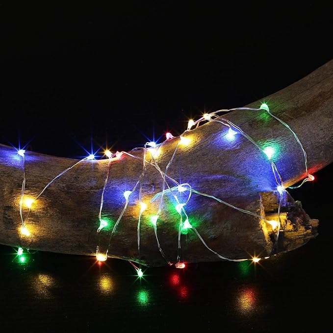 MUMUXI 20 Pack 3.3ft Fairy Lights Battery Operated String Lights, Mini LED Battery Powered Colored Waterproof Indoor Silver Wire Firefly Mason Jar Decor, Multicolor