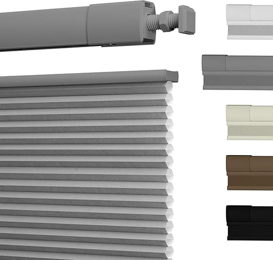 No Drill No Tools Cellular Shades Top Down Bottom Up Blackout Blinds for Windows Cordless Honeycomb Window Shades Easy to Install for Home, Light Filtering-Grey, Customized Size
