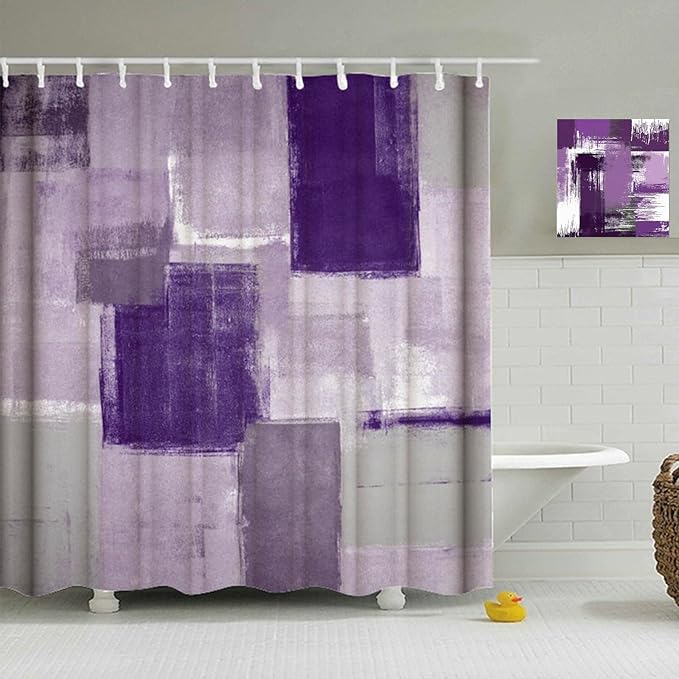 Purple Abstract Shower Curtain Purple and Grey Modern Ombre Art Painting Shower Curtains for Bathroom Waterproof Polyester Fabric Bathroom Curtain 72 x 72 Inch with 12 Hooks