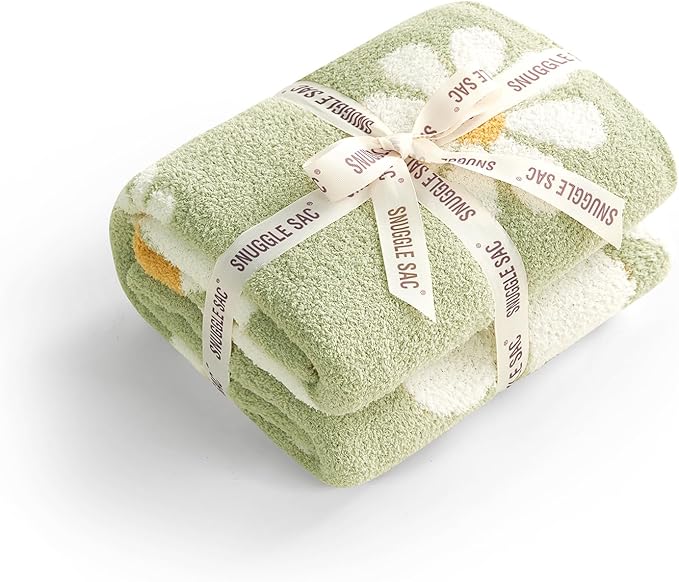Snuggle Sac Sunflower Throw Blanket for Couch, Fuzzy Microfiber Floral Blankets, Cute Throws for Girls Daughter Gifts for Kid, Flower Sage Green, 50x60 inches