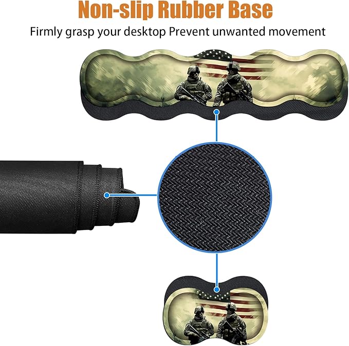 4 in 1 Ergonomic Keyboard Wrist Rest & Mouse Pad Wrist Rest Set, Large Gaming Desk Mat 31.5"x 11.8" with Non-Slip Base, Memory Foam for Home Office Study Gaming, American Military Army Troops Soldiers