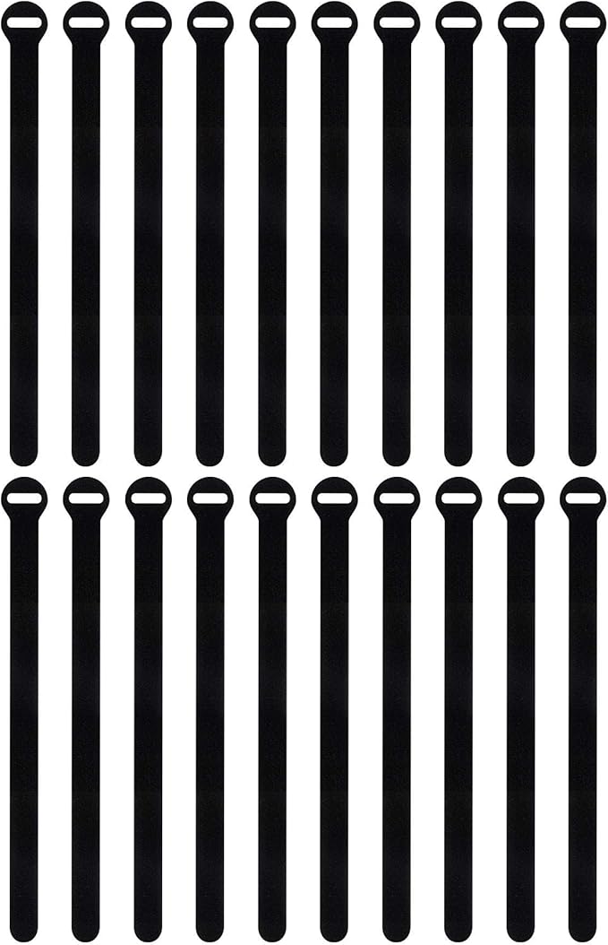 Self-Gripping Cable Ties by Wrap-It Storage, Black, 12 Inch Straps (20-pack) – Reusable Hook and Loop Cord Organizer Cable Ties for Cord Management and Desk or Office Organization