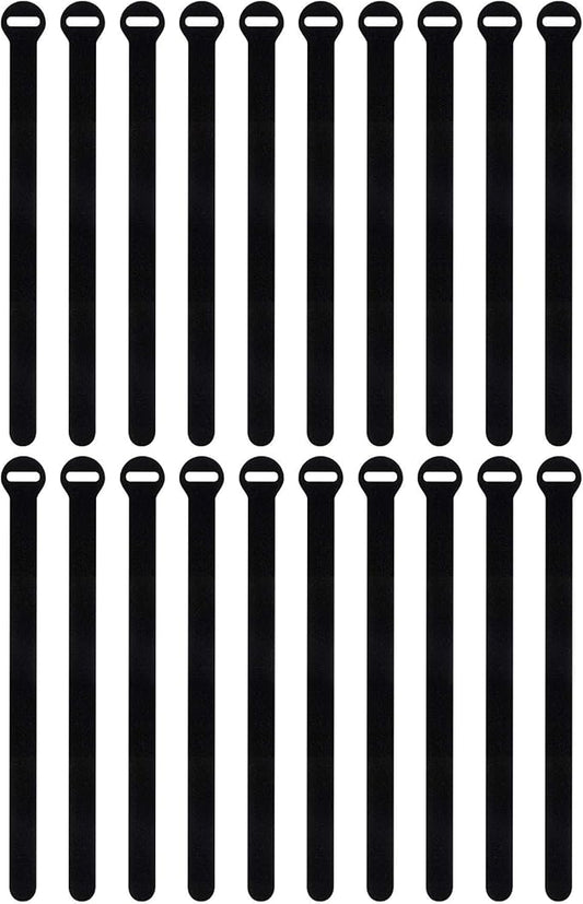 Self-Gripping Cable Ties by Wrap-It Storage, Black, 12 Inch Straps (20-pack) – Reusable Hook and Loop Cord Organizer Cable Ties for Cord Management and Desk or Office Organization