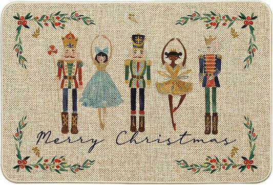 Artoid Mode Watercolor Nutcrackers Merry Christmas Welcome Decorative Doormat, Seasonal Winter Low-Profile Rug Switch Mat for Indoor Outdoor 24x35 Inch