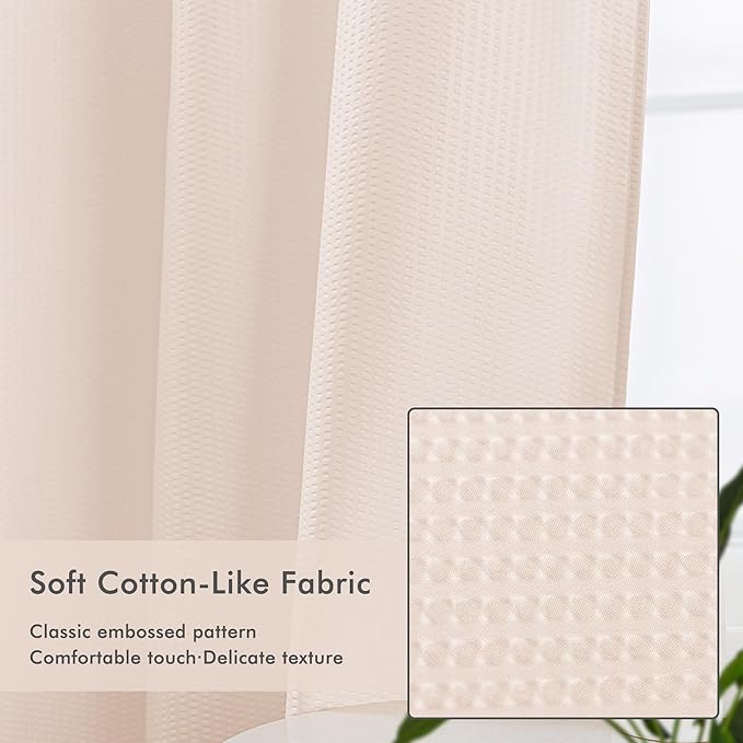 Mrs Awesome No Hook Shower Curtain with Snap-in Liner, Embossed Waffle Design Fabric Shower Curtain for Bathroom, Soft & Lightweight, 71x74, Pink